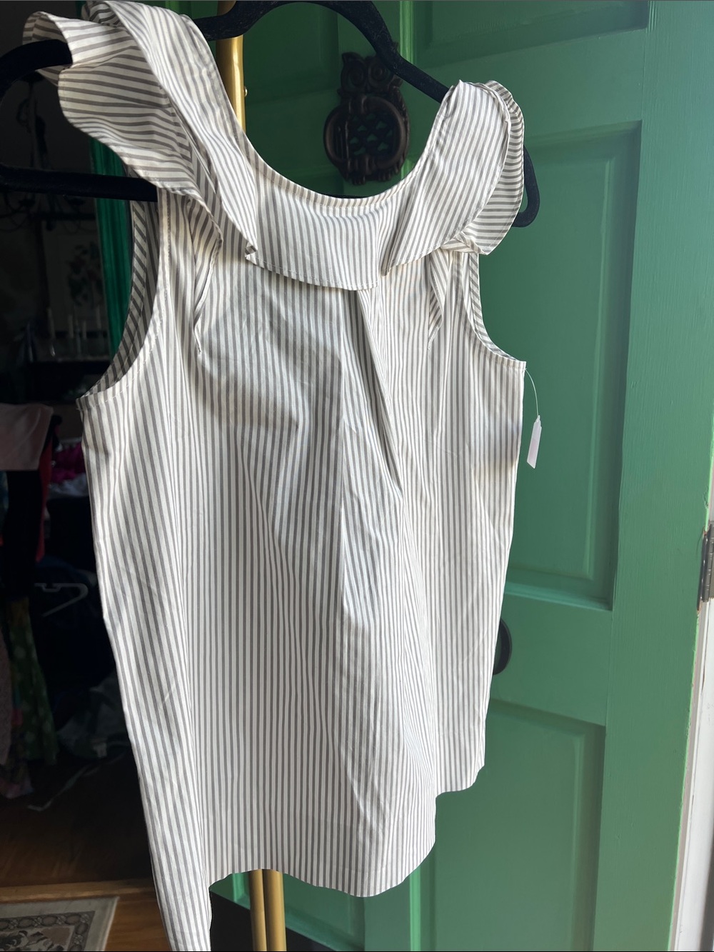 J. Crew Camisole with Gray Pinstripes and Ruffle Neck 💕 size 0